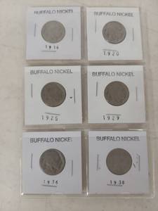 lot 3433 image: Card of 6 Buffalo Nickels