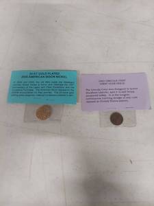 lot 3449 image: 2005 Gold Plated Bison Nickel & 1909 Lincoln Cent