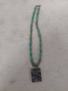 lot 3615 image: Turquoise Bead Necklace with Abalone Pendant