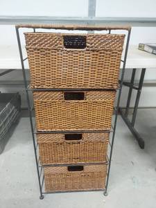 lot 1006 image: 4-Tier Wicker Storage Basket Organizer with Metal Frame