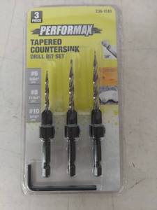 lot 5011 image: Performax 3-Piece Tapered Countersink Drill Bit Set