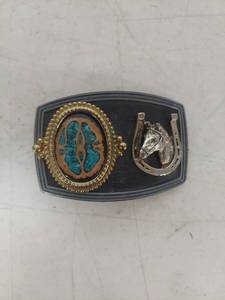 lot 1023 image: Western Belt Buckle with Turquoise and Horse Design