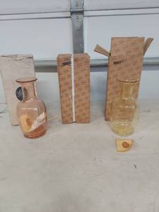 lot 3888 image: (3) Tiara Glass Decorative Vases - Pink and Amber