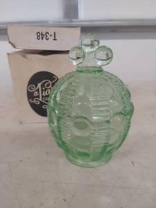 lot 3893 image: Green Depression Glass Crown Top Candy Dish