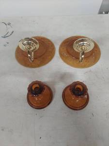 lot 4011 image: Tiara Sandwich Glass Amber Candleholders
