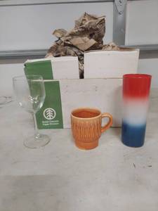 lot 4025 image: Mid-Century Glassware and Coffee Mug Set - (6) of each
