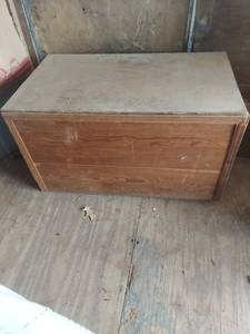 lot 4045 image: Large Wooden Storage Chest with Hinged Lid