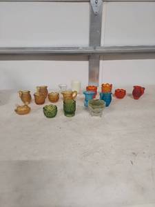 lot 4068 image: Colored Glass Toothpick Holders and Small Vessels Collection