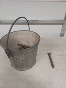 lot 4076 image: Galvanized Steel Farm Bucket with Spikes