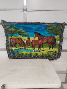 lot 4082 image: Decorative Horse Scene Tapestry - Approx 52 x 36