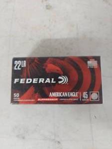 lot 4113 image: Federal American Eagle 22LR Suppressor Ammunition 50 Round Box