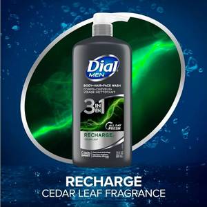 lot 1023 image: Dial Men 3in1 Body, Hair and Face Wash, Recharge, 69 fl oz