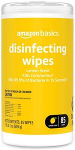 lot 1025 image: Amazon Basics Disinfecting Wipes, Lemon Scent, SanitizesCleansDisinfectsDeodorizes, 85 Count