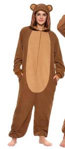 lot 1036 image: Spooktacular Creations Adults Unisex Costume, Simple Bear Hooded Jumpsuit Costume with Hat, Brown Bear Zip-Up Hooded Sleepwear for Halloween Cosplay, Medium