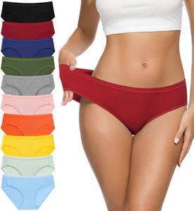 lot 1044 image: Eiggam Ladies Cotton Bikini Panties, High-Cut Full Coverage Stretch Cool Soft Womens Underwear Packs - 10 Pack, M