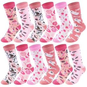 lot 1062 image: Breathffy 12 Pairs Thanksgiving Autumn Kid Socks Pink Halloween Ghost Socks Novelty Holiday Anklet for Kid 6-15 Years(Halloween)