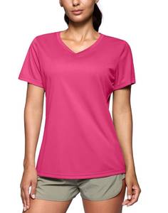 lot 1074 image: SANTINY Womens V Neck Short Sleeve Shirts Uv Protectioin Moisture Wicking Hiking Workout Athletic T Shirts for Women (Rose_XL)