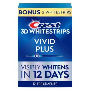 lot 1077 image: Crest 3D Whitestrips Vivid Plus, Teeth Whitening Strip Kit, 10 Treatments  2 Bonus Treatments (Each with 1 Upper1 Lower Strip), 24 Strips, 8 Levels Whiter, Teeth Whitening Kit