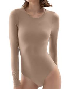 lot 1084 image: PUMIEY Long Sleeve Bodysuit For Women Brown Body Suits Women Latte Medium