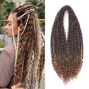 lot 1098 image: Leeven Synthetic Double Ended Boho Dreadlock Extensions 24 Inch Ombre Brown Dread Extensions 10 Strands Handmade Boho Box Braids Wavy Curly Ends Braid in Handmade Thin Wool Dreads for Women
