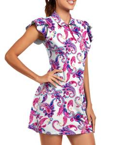 lot 1105 image: Tennis Dress for Women, Floral Golf Dresses with Built in Shorts and Pockets Ruffle Sleeve Workout Athletic Dresses, Small