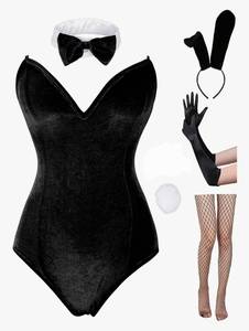 lot 1115 image: Angelaicos Womens Bunny Costume Set Senpai Cosplay Halloween Roleplay Bodysuit Stockings, Large