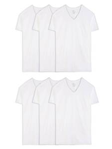 lot 1120 image: Fruit of the Loom mens Stay Tucked V-neck T-shirt Underwear, Tall Man - White 6 Pack, Large US