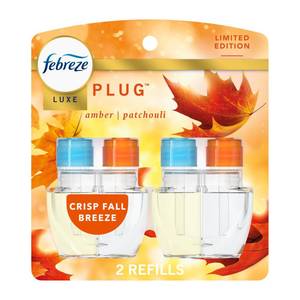 lot 1124 image: Febreze Plug In Air Freshener, Odor-Fighting Scented Oil Refill, Air Fresheners for Home and Bathroom and Kitchen, Long Lasting for Strong Odors, Crisp Fall Breeze Scent, 0.87oz Refills, 2 Count