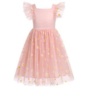 lot 1142 image: IMEKIS Fairy Dresses for Girls Toddler Butterfly Dress Kids Birthday Princess Outfit Floral Embroidered Tulle Maxi Flower Dresses Wedding Formal Graduation Pageant Gown Pink Daisy 6-7 Years (DRESS IS LIGHT PURPLE)