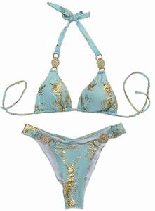 lot 1152 image: Womens Two Piece Snakeskin Metallic Bikini Set Shiny Crystal Halter Bathing Suits Sparkly Rhinestone Sexy Triangle Swimsuits for Beach Pools, Small