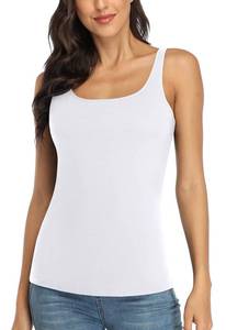 lot 1175 image: V FOR CITY Shelf Bra Tank Top for Women Adjustable Wide Strap Camisole Cotton Yoga Cami Shirts L White