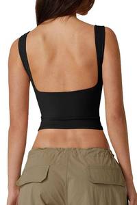lot 1188 image: QINSEN High Neck Open Back Cropped Tops for Women Sleeveless Summer Y2K Tee Shirts Black S