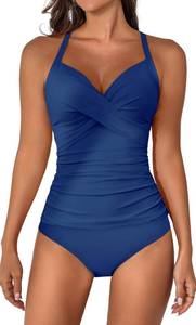 lot 1189 image: B2prity Womens Ruched Tankini Swimsuits V Neck Wrap Tie Back Two Pieces Bathing Suit Tummy Control Swimwear, XL (Peacock Blue)