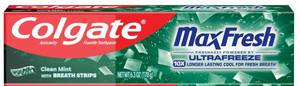 lot 1191 image: Colgate MaxFresh Clean Mint Toothpaste Pack, Fresh Breath Toothpaste with Fluoride and Hundreds of Mini Breath Strips, Leaves Mouth Feeling Refreshed for Hours, 6.3 oz