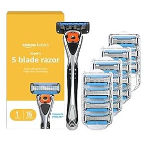 lot 1230 image: Amazon Basics 5-Blade MotionSphere Razor for Men with Dual Lubrication and Precision Trimmer, Handle & 16 Cartridges (Cartridges fit Amazon Basics Razor Handles only) (Previously Solimo) (B07CZCQ481)