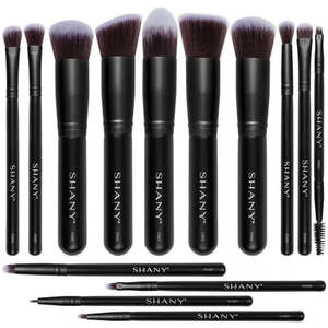 lot 1242 image: SHANY Makeup Brushes - Black Bombshell - 14-Piece Brush Set Foundation Powder Concealers Eye Shadows Makeup brushes - Complete Kabuki Makeup Brush Set in Black - 14 PCS