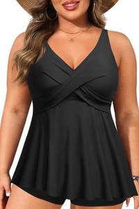 lot 1243 image: Plus Size Tankini Top Only - Flowy Bathing Suits Top Plus Size Swim Top 2025 Modest Swimsuits Top Black 28W