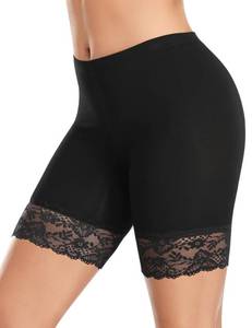 lot 1254 image: DERCA Womens Lace Slip Shorts for Under Dresses Anti Chafing Underwear Mid Thigh Boyshorts Panties Under Skirts (#1 Lace-black,Large)