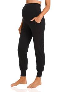 lot 1278 image: V VOCNI Womens Maternity Pants Maternity Activewear Jogger Track Cuff Sweatpants Over The Belly Stretchy Pregnancy Pants Black Large