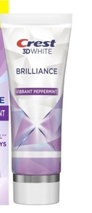 lot 1290 image: Crest 3D White Brilliance Vibrant Peppermint Teeth Whitening Toothpaste, 4.6 oz, Anticavity Fluoride Toothpaste, 100% More Surface Stain Removal, 24 Hour Active Stain Prevention