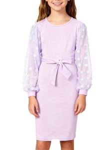 lot 1296 image: ALLIFly Purple Dress for Girls Size 11-12 Casual Fall Dresses Sheer Mesh Short Dress