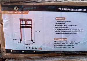 lot 5099 image: W&nbsp(ATS-SP20) ATSPOWER - 20-Ton Shop Press - Unused