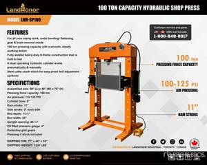 lot 5350 image: LHR-SP100 - LandHonor - 100-Ton Hydraulic Shop Press Model - Unused