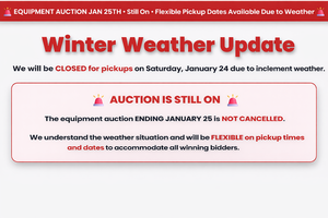 lot 0 image: Winter Weather Update Due to winter weather, we will still have load out on Jan. 27th-30th but will be available to have load out the following week. See details in description