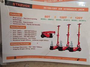 lot 2465 image: Starvox Air Hydraulic Jack Set 80-120T (3 Jacks)
