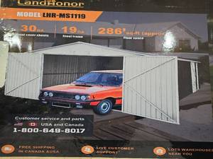 lot 2728 image: Landhonor Metal Storage Garage Shed Model LHR-MS1119 11x19ft