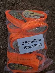 lot 2913 image: Orange Ratchet Tie Down Straps - 10 Pack 2.5cm x 3m