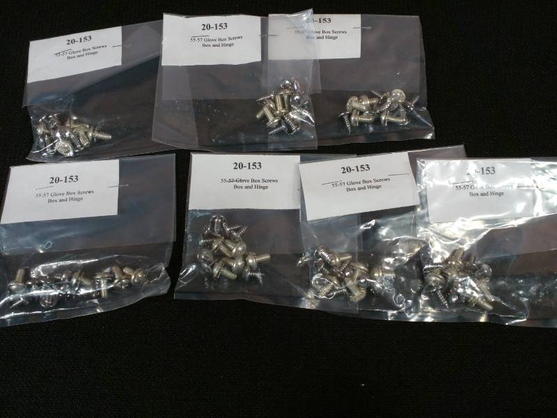 lot 54 image: 1955 1956 1957 CHEVY CHEVROLET GLOVE BOX HINGE SCREW SETS  KITS