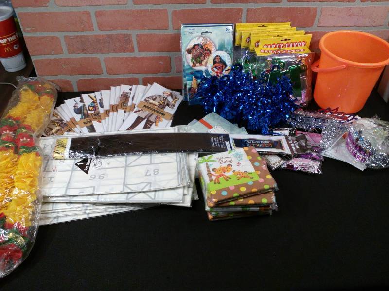 lot 124 image: Party Lot  Cards, Favors, Table Covers, Napkins Etc.