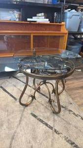 lot 9 image: Decorative Bronze-Tone Metal & Glass Round Accent Table